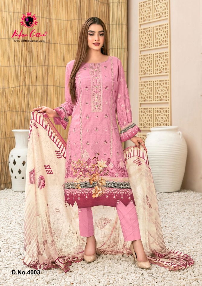 Safina Karachi Suits Vol 04 By Nafisha Karachi Cotton Dress Material Wholesale Price In Surat
